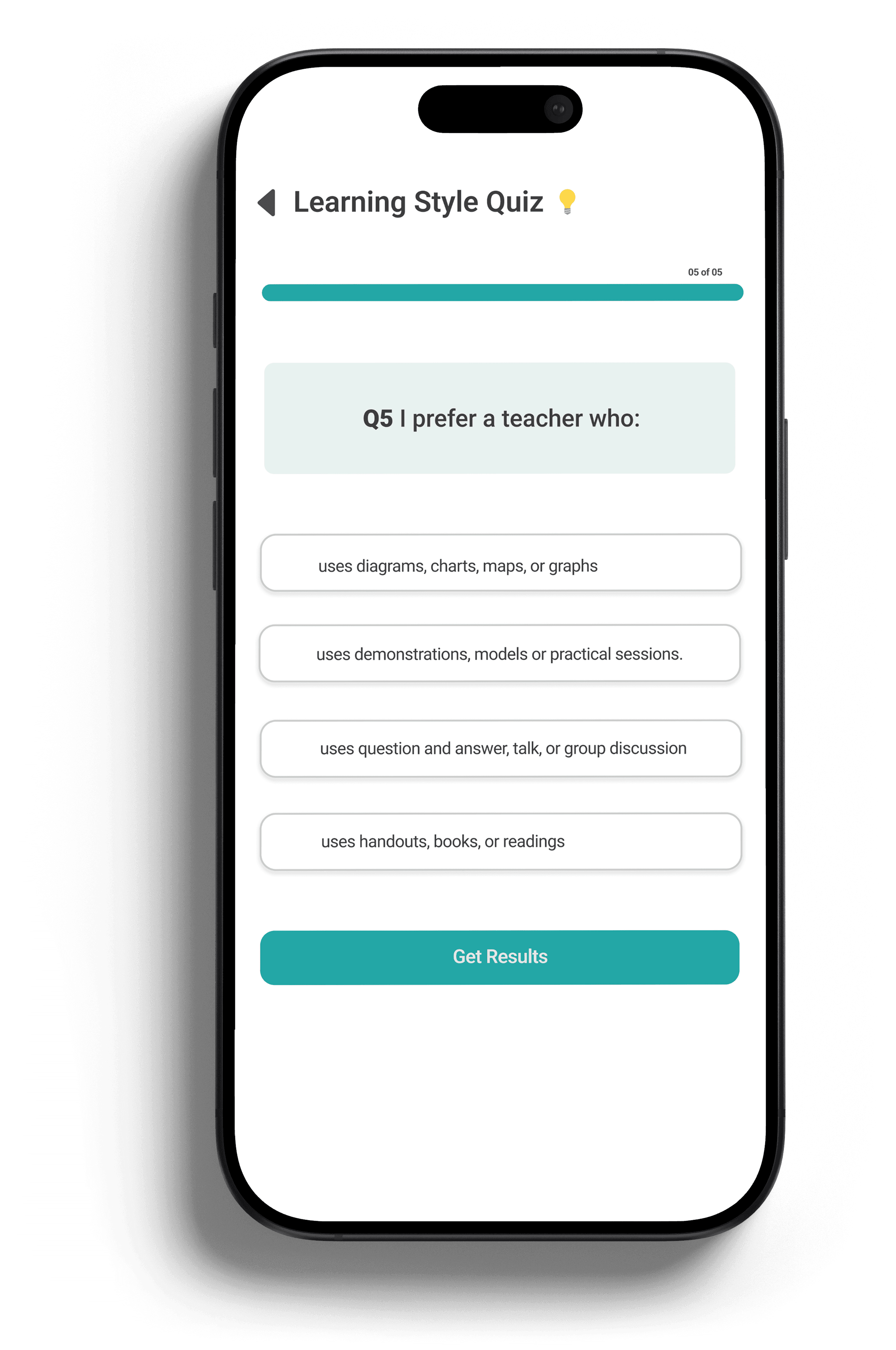 Lyra quiz step one for determining a preferred learning style